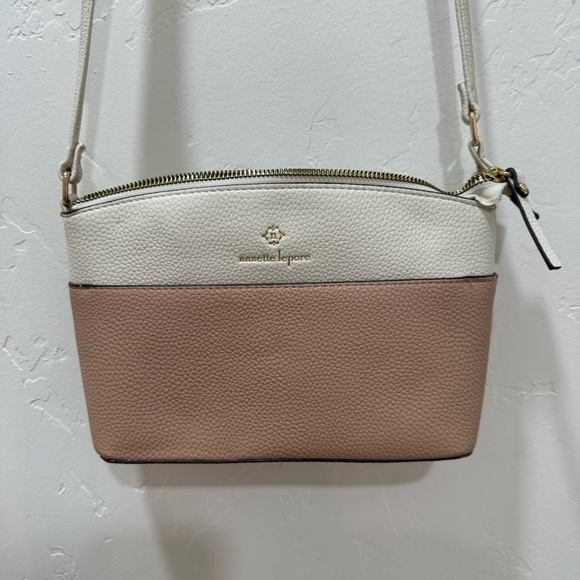 Nanette Lepore Risley Dome Crossbody Bag Purse Zipper Strap Almond/Rice - Picture 2 of 15